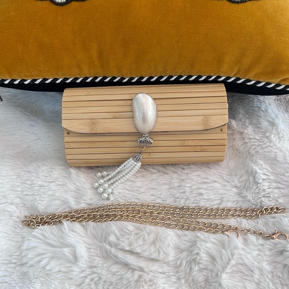 Handmade Bamboo Clutch with Pearl Tassel & Mother-of-Pearl Accent - Picture 6 of 6